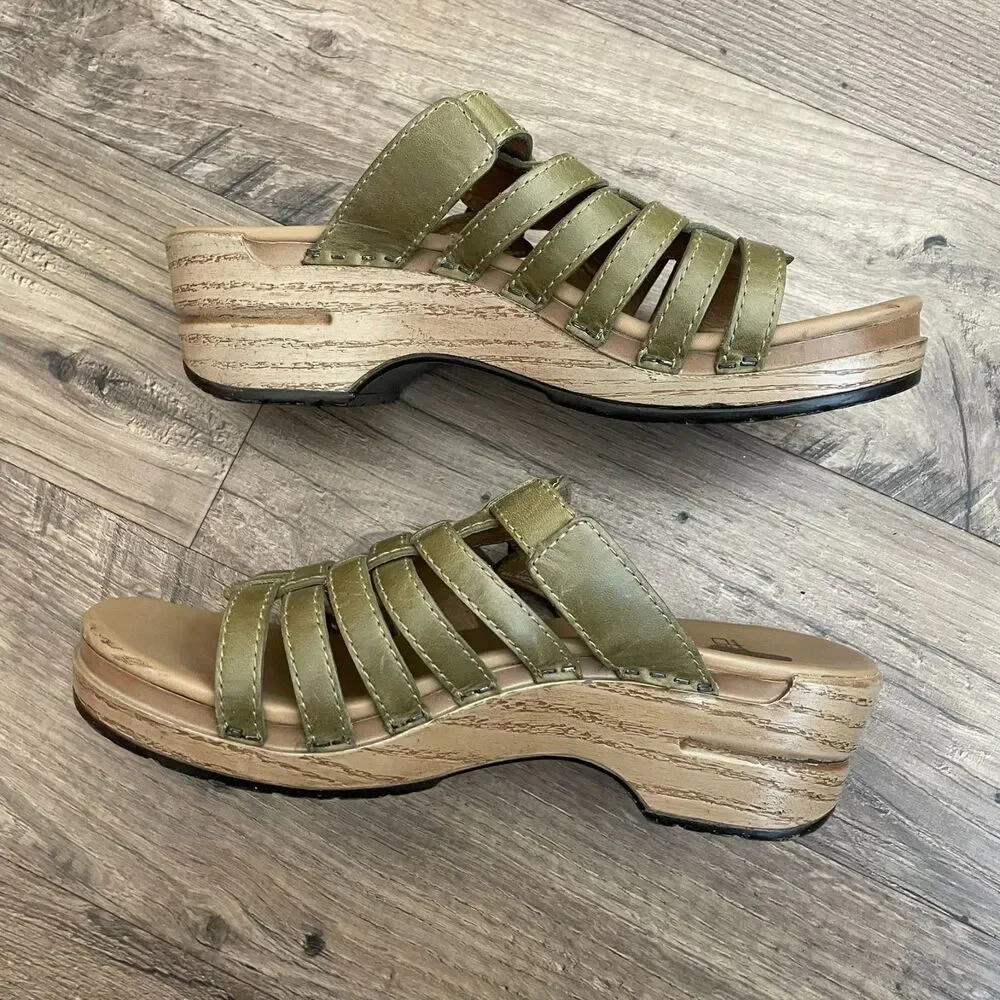 DANSKO Marion Olive Green Leather Strappy Slip On Sandals